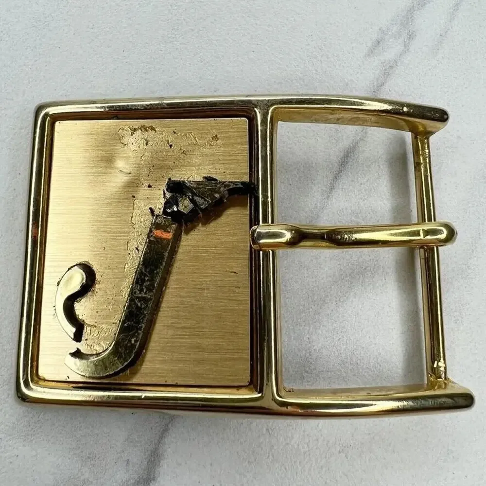 Vintage J Initial Letter Gold Tone Belt Buckle